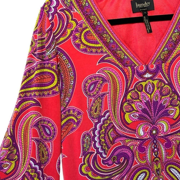 Laundry by Shelli Segal Mod Retro Paisley 70's Go Go V-Neck Dress Size Small - Picture 10 of 13